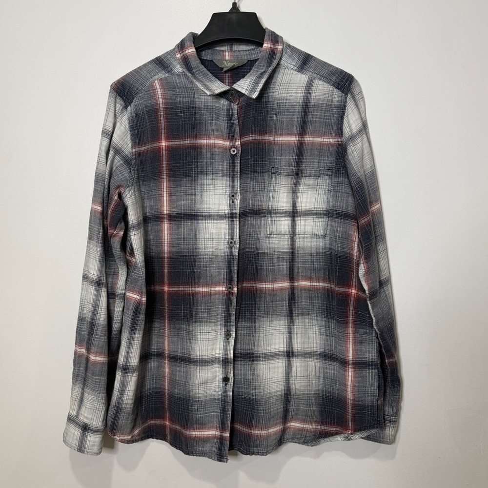 Natural Reflections Plaid Shirt - Gray, White, Red‎